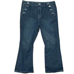 LOFT The Kick Crop Sailor Jeans Dark Wash High Rise Blue Denim Size 33 16